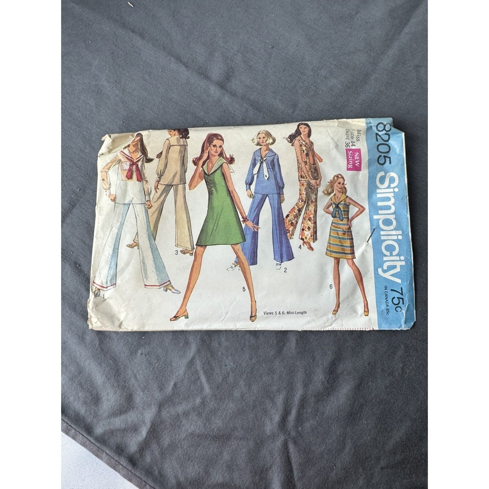 Simplicity 8205 Misses‎ Dress Bell Bottoms Shirt Pattern Size 14 *Cut*